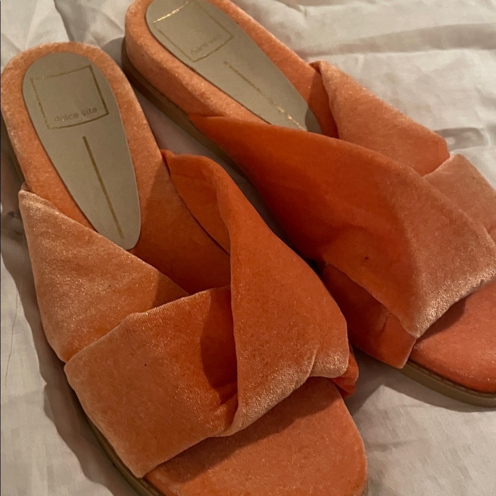 Dolce Vita Orange Velvet Twist Slides